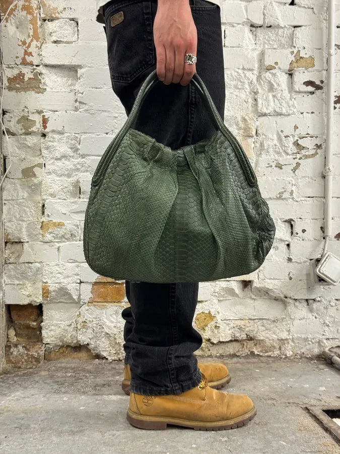 Giorgio Armani Sage Green Python Leather Hobo Bag OvEKpnI 1