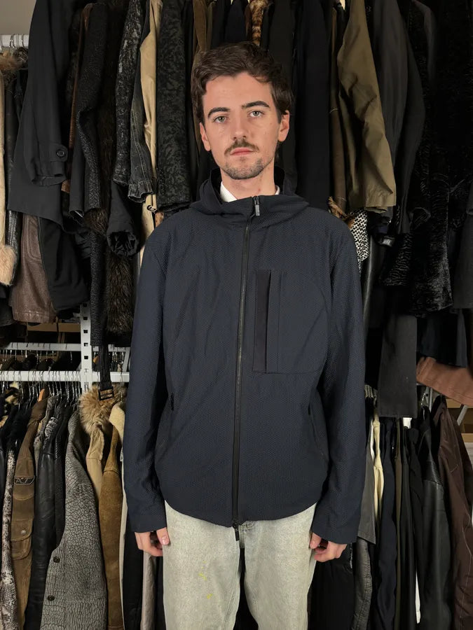 Giorgio Armany Navy Perfored Hooded Jacket UBjHMrS 1