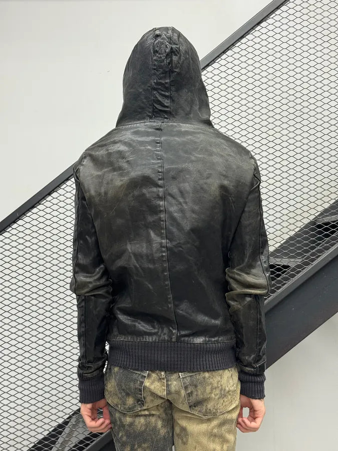 Giorgio Brato Asymmetrical Zip Black Hooded Leather Jacket BUtKzkj 2