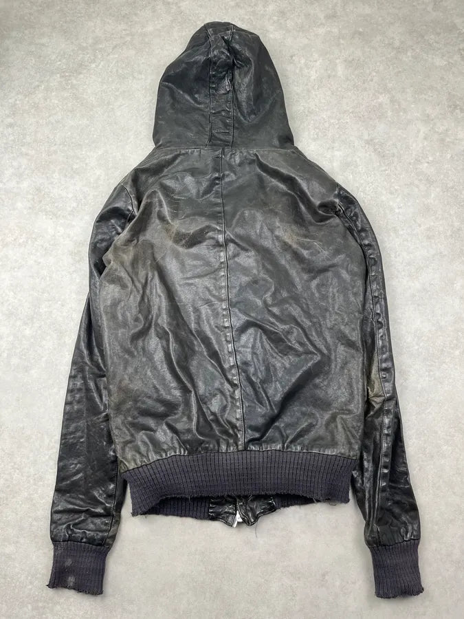 Giorgio Brato Asymmetrical Zip Black Hooded Leather Jacket BUtKzkj 3