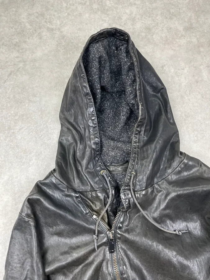 Giorgio Brato Asymmetrical Zip Black Hooded Leather Jacket BUtKzkj 4