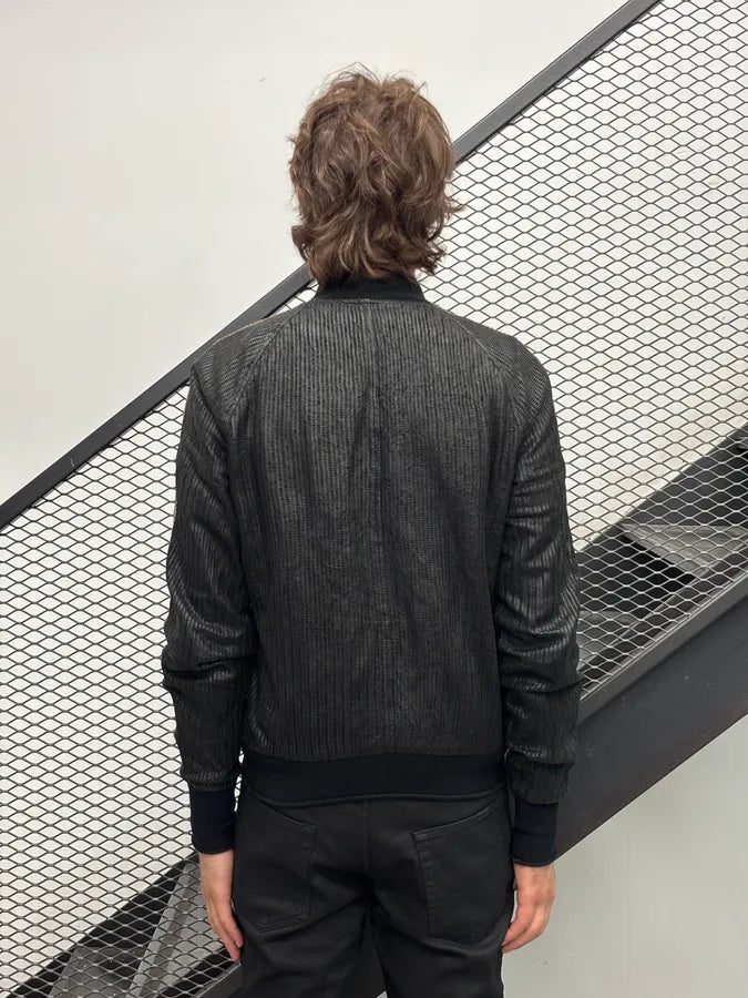 Giorgio Brato Black Leather Contrast Stripe Bomber Jacket dkfdNAC 2