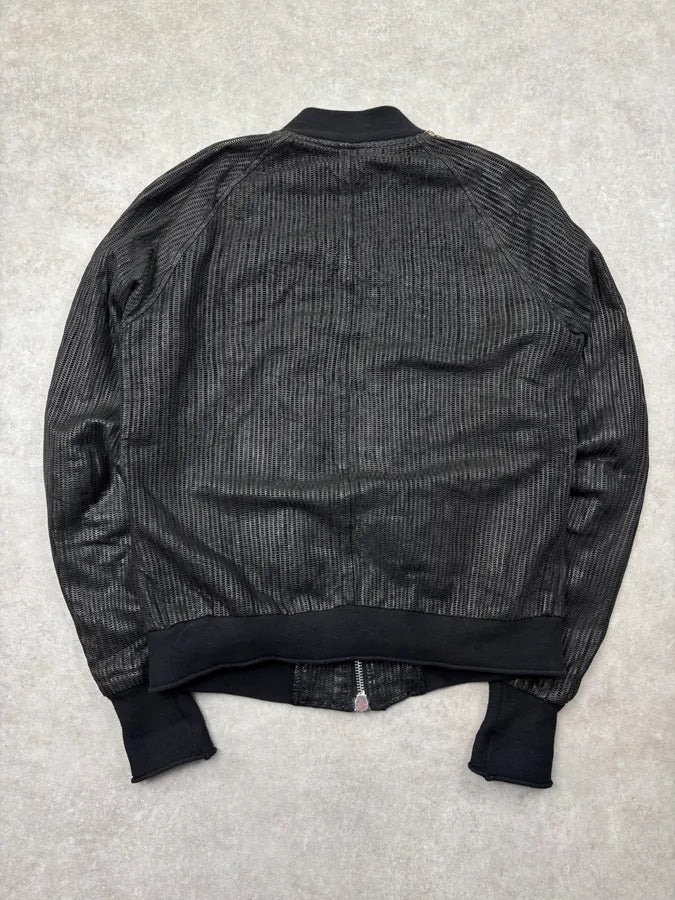 Giorgio Brato Black Leather Contrast Stripe Bomber Jacket dkfdNAC 4