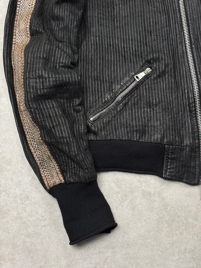 Giorgio Brato Black Leather Contrast Stripe Bomber Jacket dkfdNAC 7