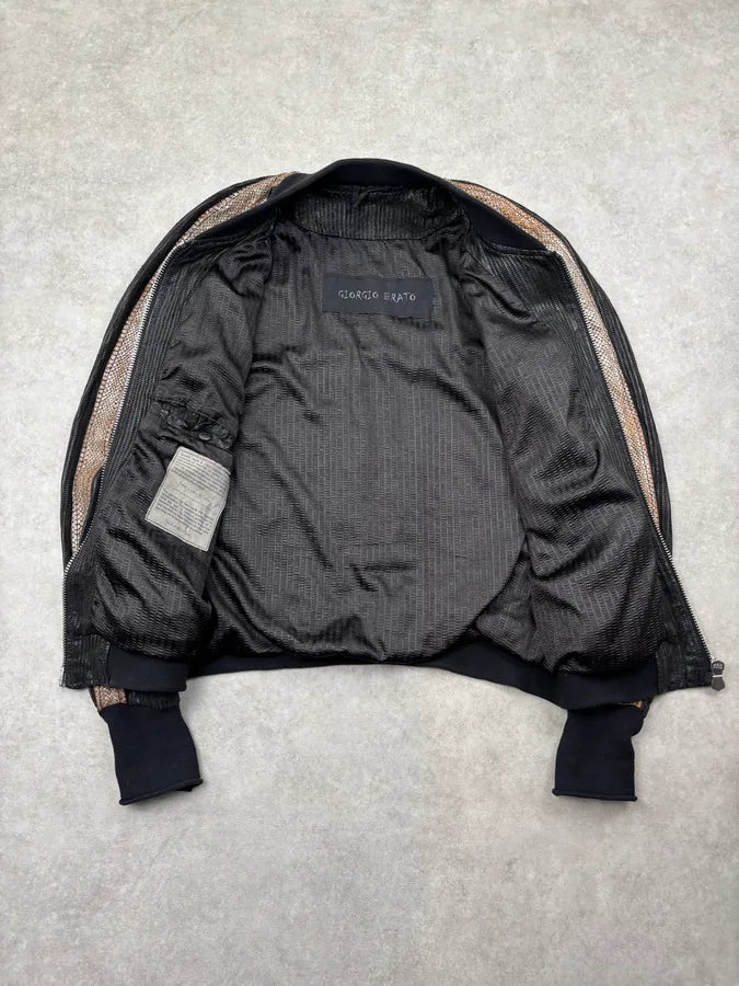 Giorgio Brato Black Leather Contrast Stripe Bomber Jacket dkfdNAC 6