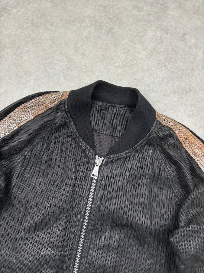 Giorgio Brato Black Leather Contrast Stripe Bomber Jacket dkfdNAC 3