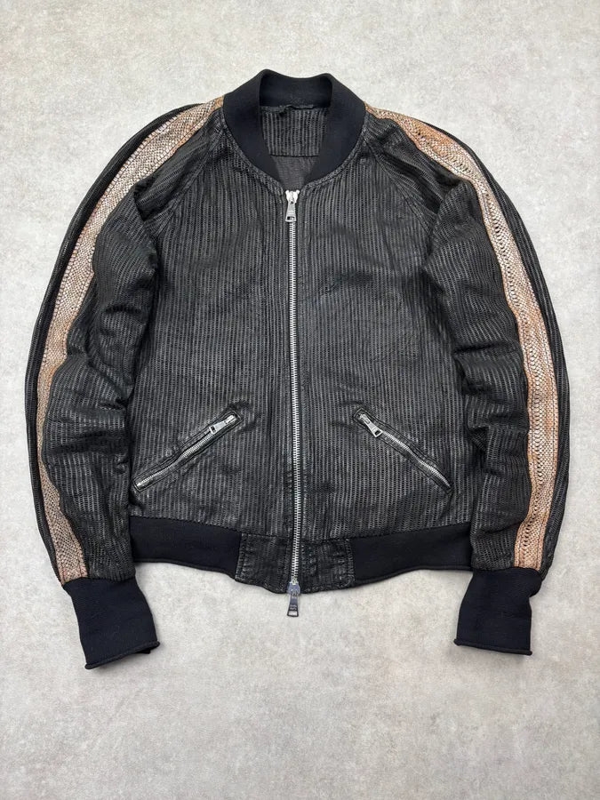 Giorgio Brato Black Leather Contrast Stripe Bomber Jacket dkfdNAC 0