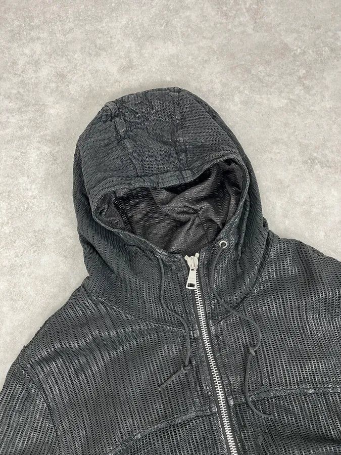 Giorgio Brato Black Leather Perforated Hooded Jacket xkSVTWI 4