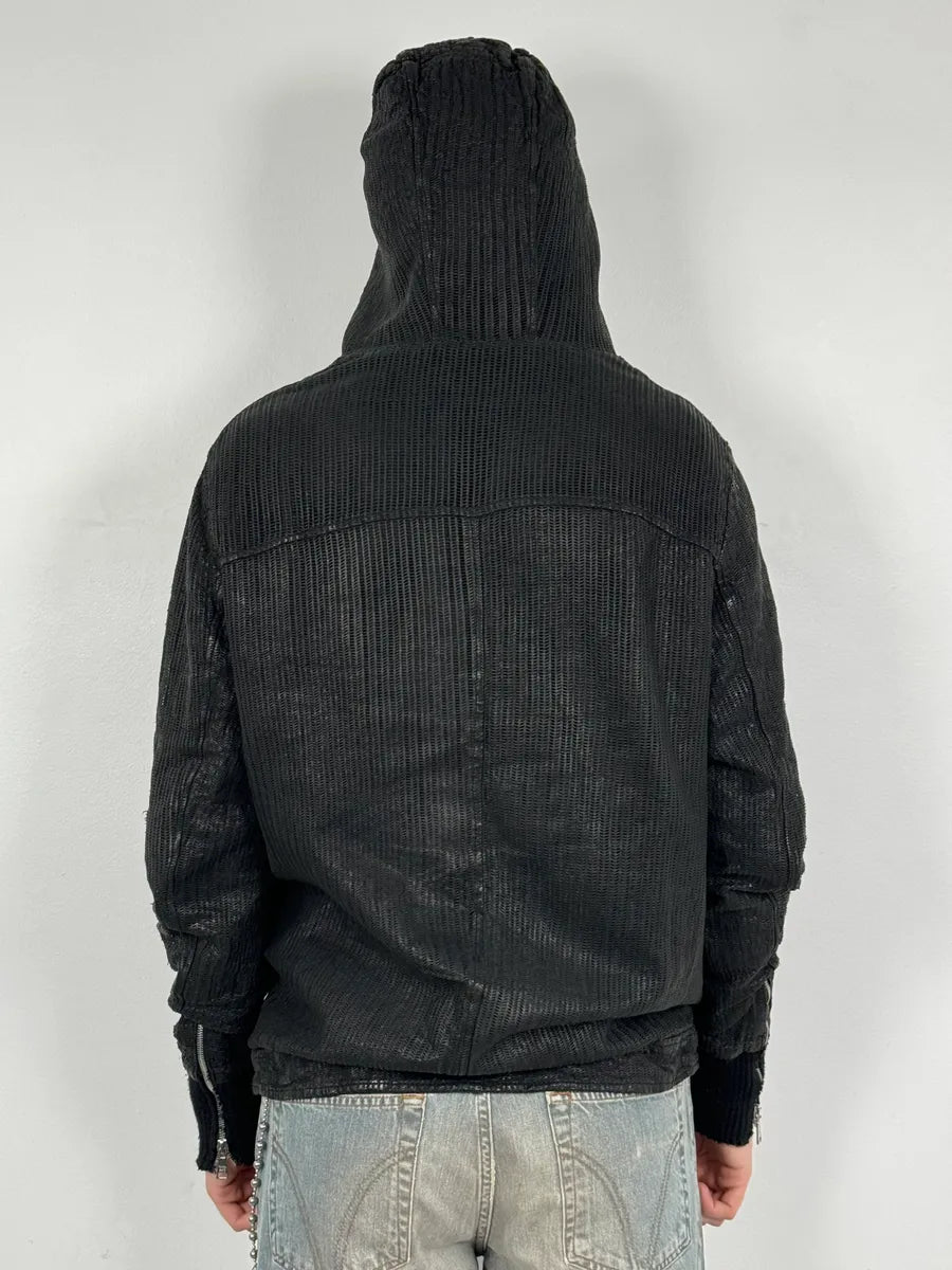 Giorgio Brato Black Leather Perforated Hooded Jacket xkSVTWI 2