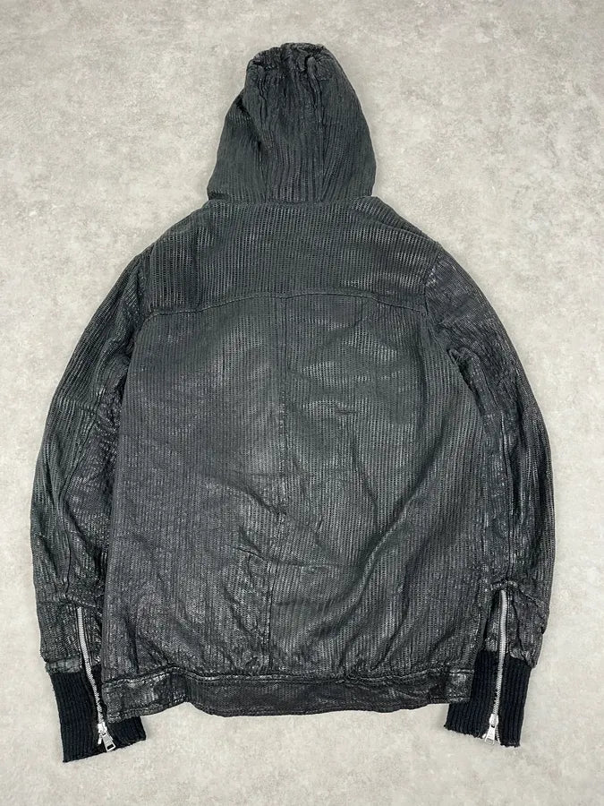 Giorgio Brato Black Leather Perforated Hooded Jacket xkSVTWI 5