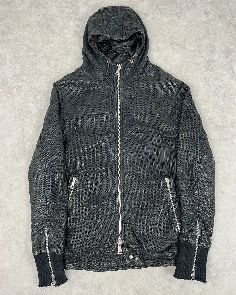 Giorgio Brato Black Leather Perforated Hooded Jacket xkSVTWI 3