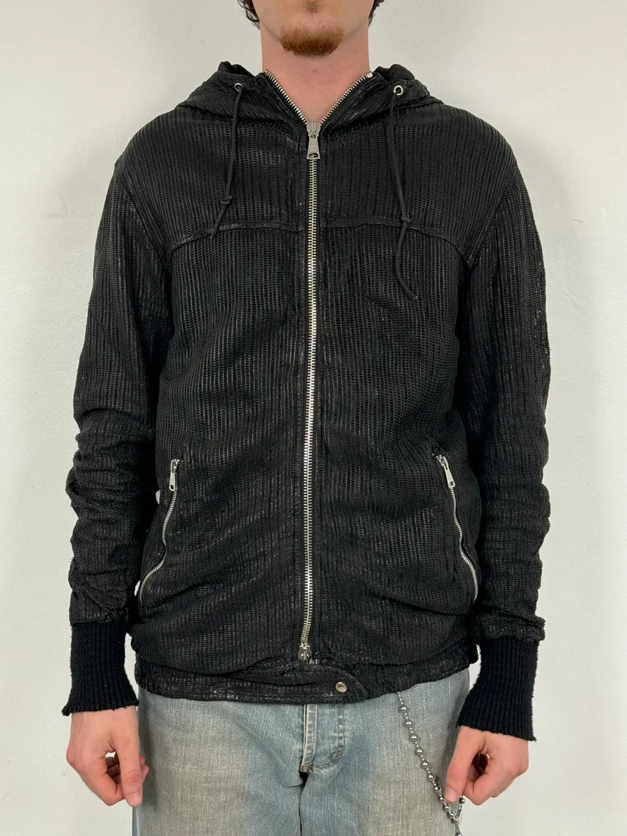 Giorgio Brato Black Leather Perforated Hooded Jacket xkSVTWI 1