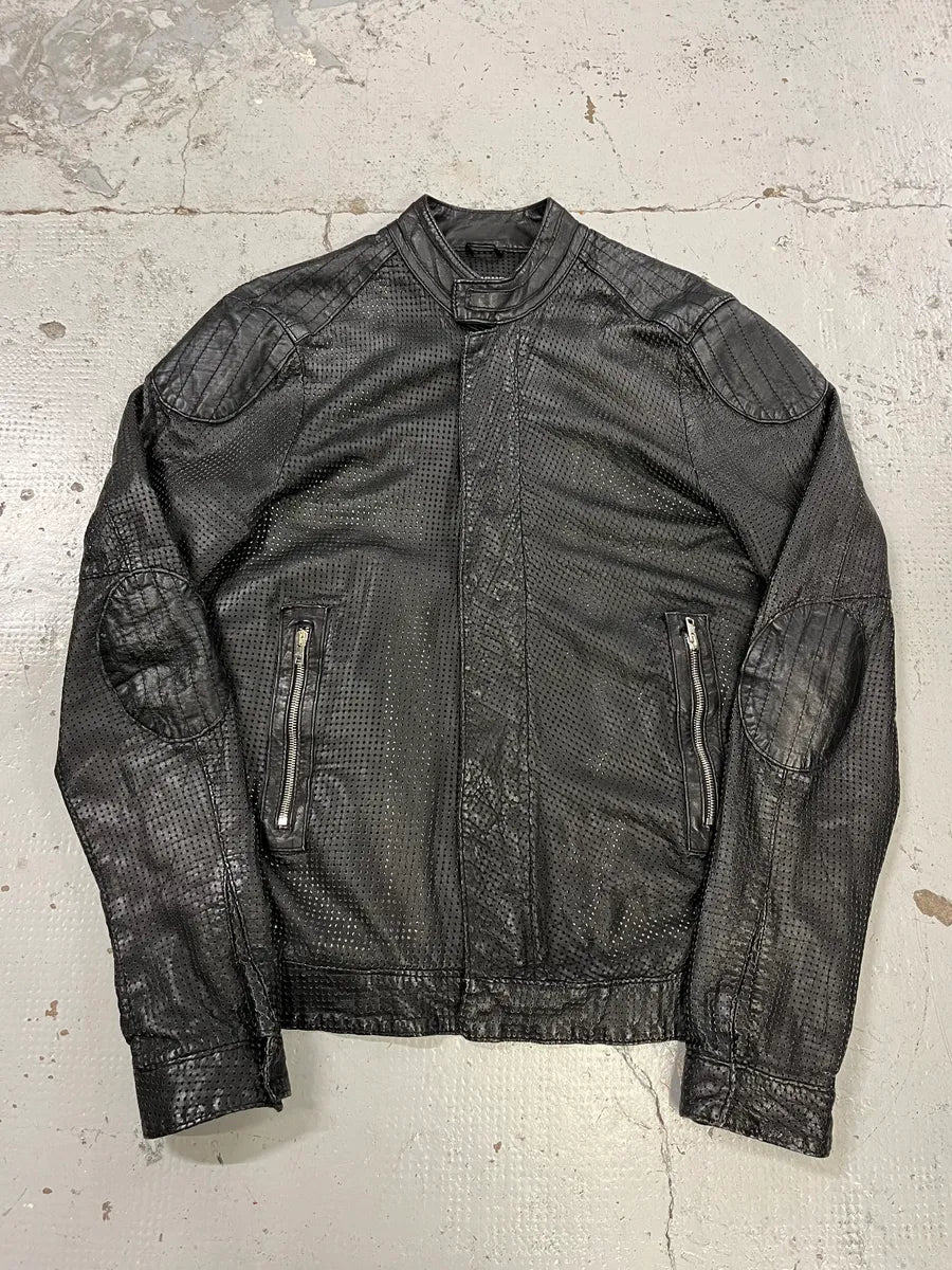 Giorgio Brato Black Perforated Leather Biker Jacket cGZoRrX 0