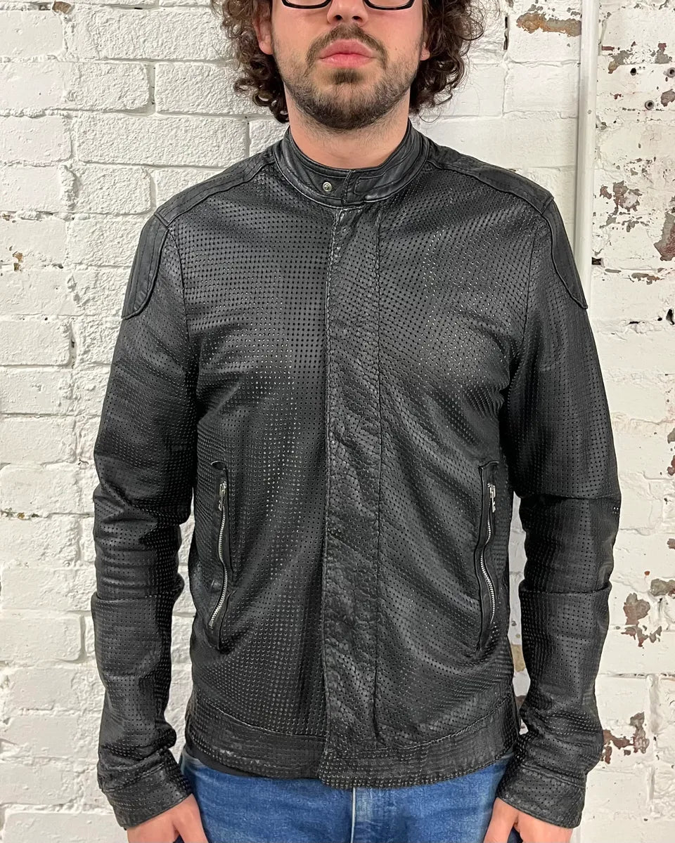 Giorgio Brato Black Perforated Leather Biker Jacket cGZoRrX 1