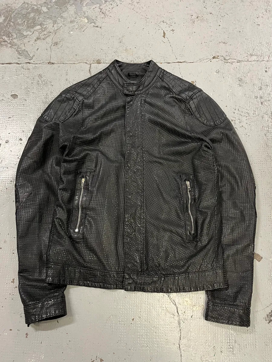 Giorgio Brato Black Perforated Leather Biker Jacket cGZoRrX 3