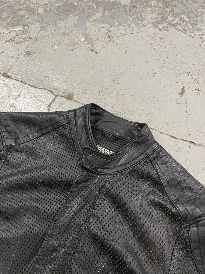 Giorgio Brato Black Perforated Leather Biker Jacket cGZoRrX 4