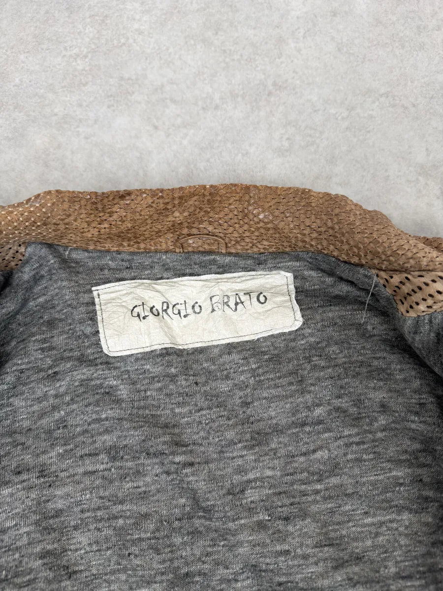 Giorgio Brato Bronze Brown Perfored Italian Leather Jacket uSdTBFr 10