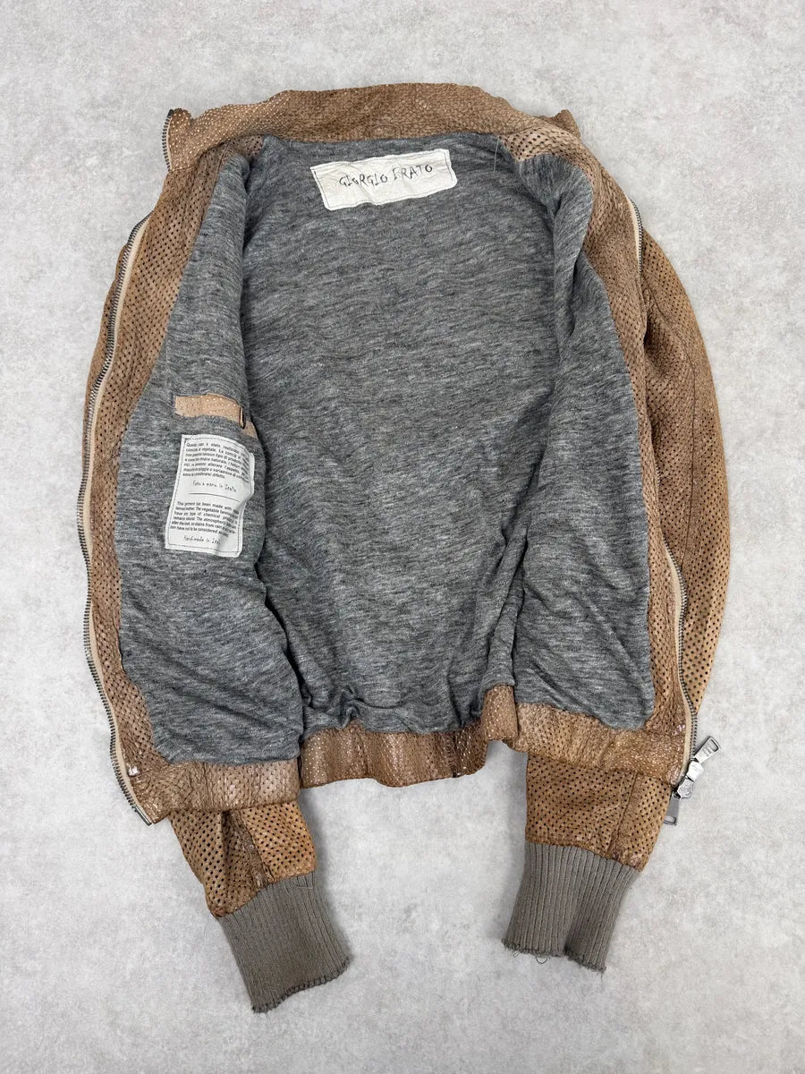 Giorgio Brato Bronze Brown Perfored Italian Leather Jacket uSdTBFr 5