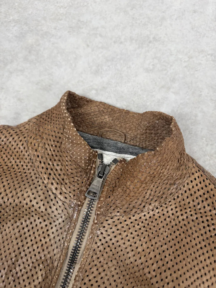 Giorgio Brato Bronze Brown Perfored Italian Leather Jacket uSdTBFr 7