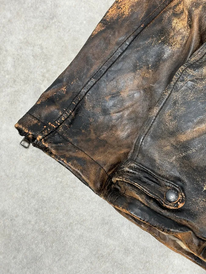 Giorgio Brato Brown Eroded Leather Asymmetrical Biker Jacket gpLZJoQ 8