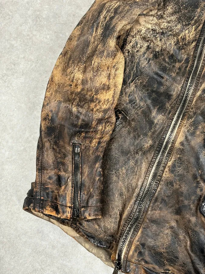 Giorgio Brato Brown Eroded Leather Asymmetrical Biker Jacket gpLZJoQ 7