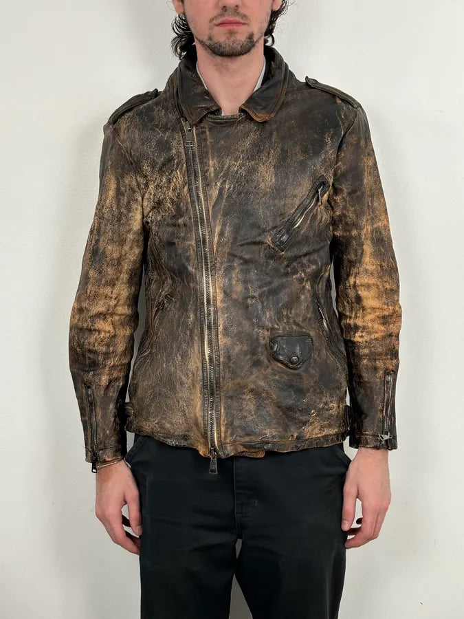 Giorgio Brato Brown Eroded Leather Asymmetrical Biker Jacket gpLZJoQ 1