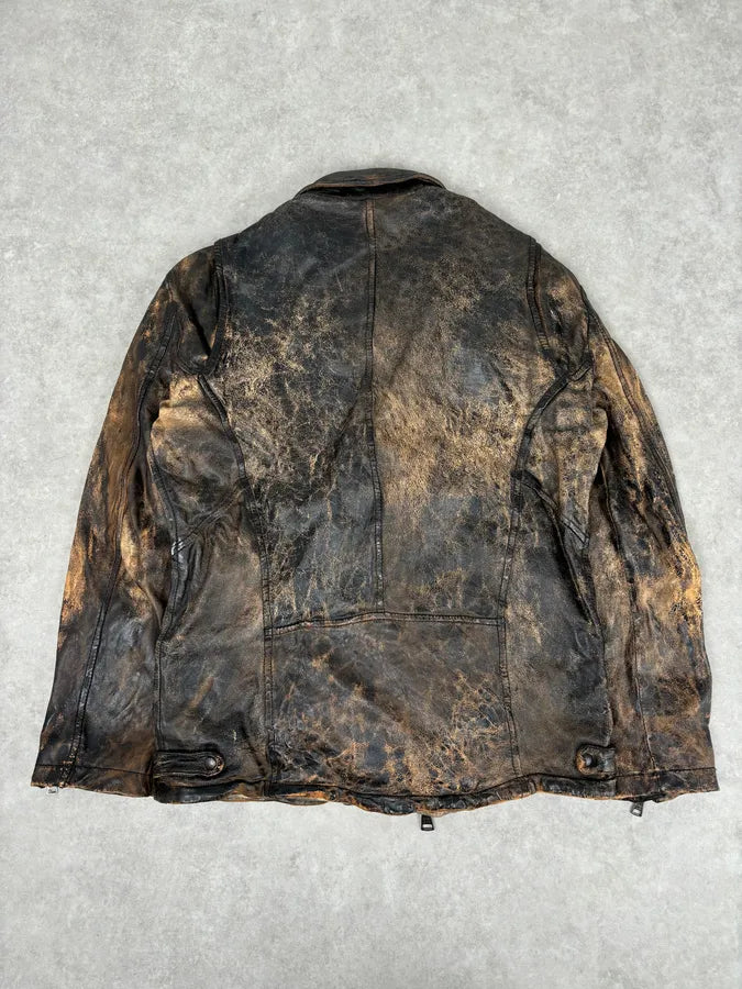 Giorgio Brato Brown Eroded Leather Asymmetrical Biker Jacket gpLZJoQ 4
