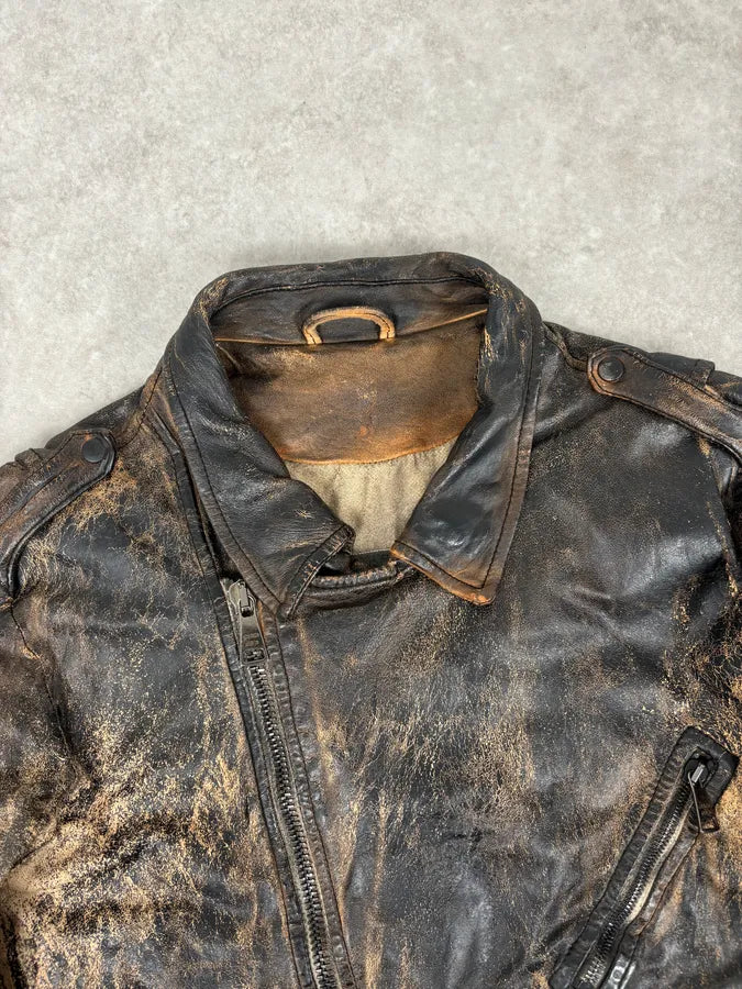 Giorgio Brato Brown Eroded Leather Asymmetrical Biker Jacket gpLZJoQ 3