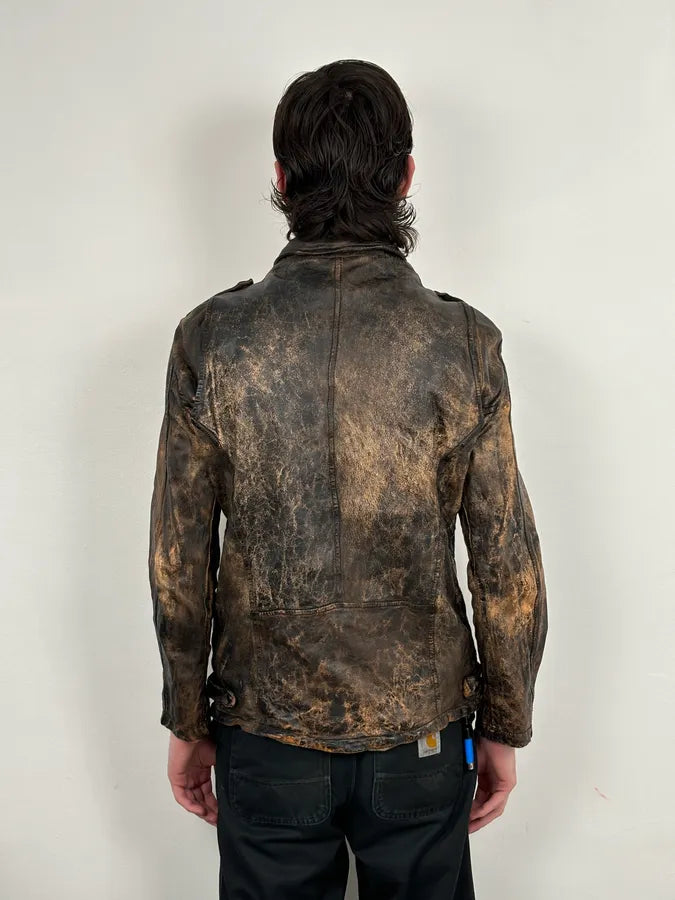 Giorgio Brato Brown Eroded Leather Asymmetrical Biker Jacket gpLZJoQ 2