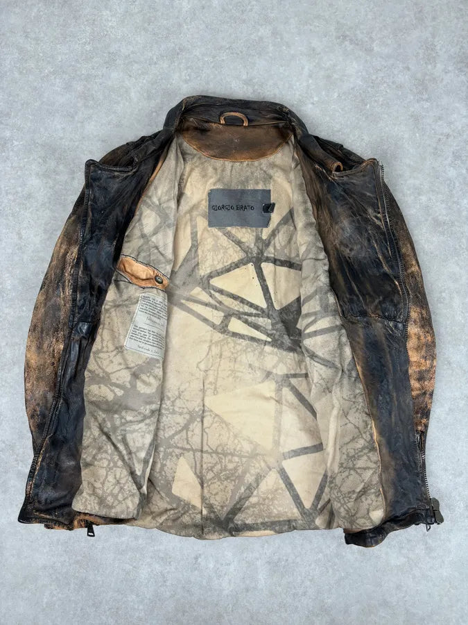 Giorgio Brato Brown Eroded Leather Asymmetrical Biker Jacket gpLZJoQ 6
