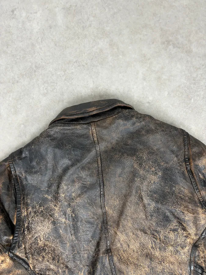 Giorgio Brato Brown Eroded Leather Asymmetrical Biker Jacket gpLZJoQ 5