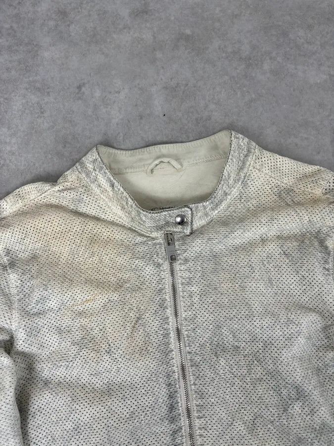 2010s Giorgio Brato Cream Perforated Biker Leather Jacket goXqIvj 3