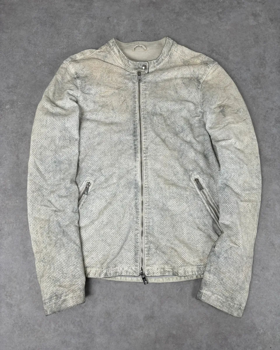 2010s Giorgio Brato Cream Perforated Biker Leather Jacket goXqIvj 0