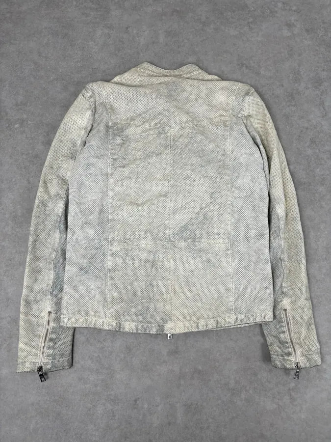 2010s Giorgio Brato Cream Perforated Biker Leather Jacket goXqIvj 4
