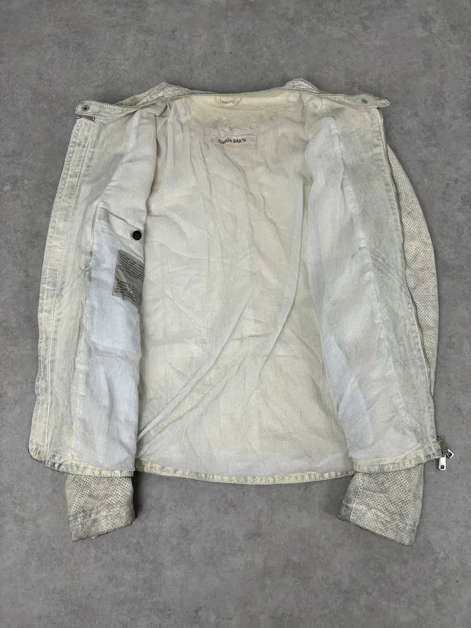 2010s Giorgio Brato Cream Perforated Biker Leather Jacket goXqIvj 6