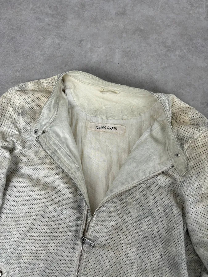 2010s Giorgio Brato Cream Perforated Biker Leather Jacket goXqIvj 7
