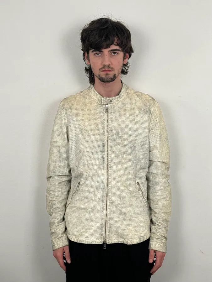 2010s Giorgio Brato Cream Perforated Biker Leather Jacket goXqIvj 1