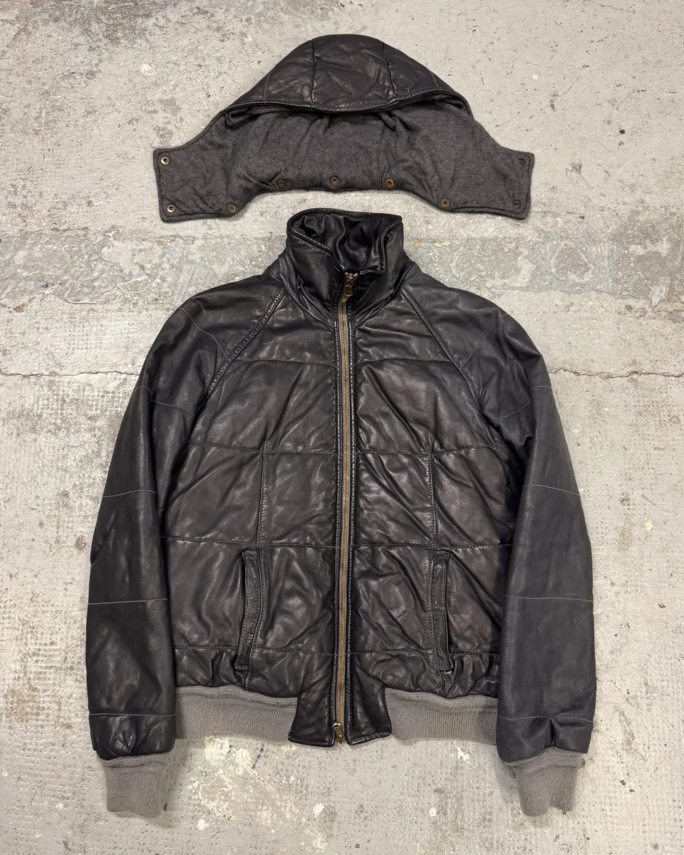 Giorgio Brato Grey Leather Puffer Hooded Jacket YvCjLNJ 0