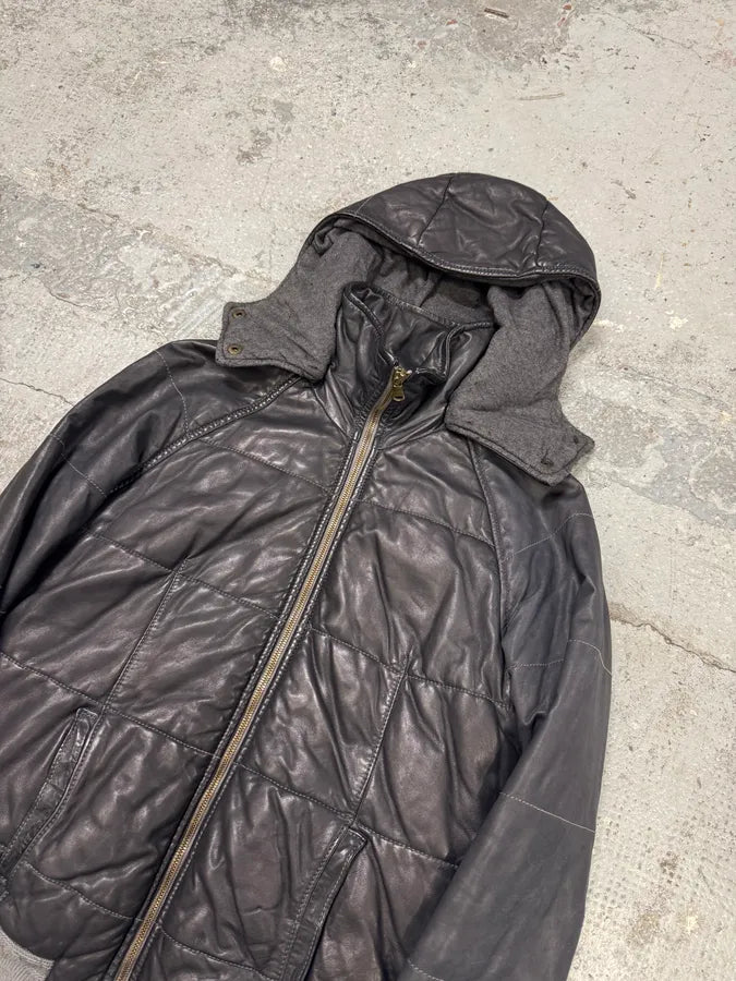 Giorgio Brato Grey Leather Puffer Hooded Jacket YvCjLNJ 1