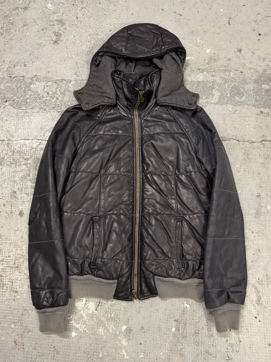 Giorgio Brato Grey Leather Puffer Hooded Jacket YvCjLNJ 2