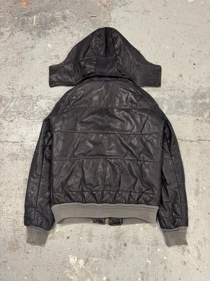 Giorgio Brato Grey Leather Puffer Hooded Jacket YvCjLNJ 3