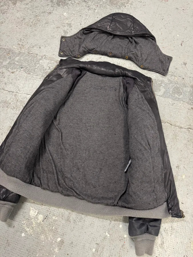 Giorgio Brato Grey Leather Puffer Hooded Jacket YvCjLNJ 4