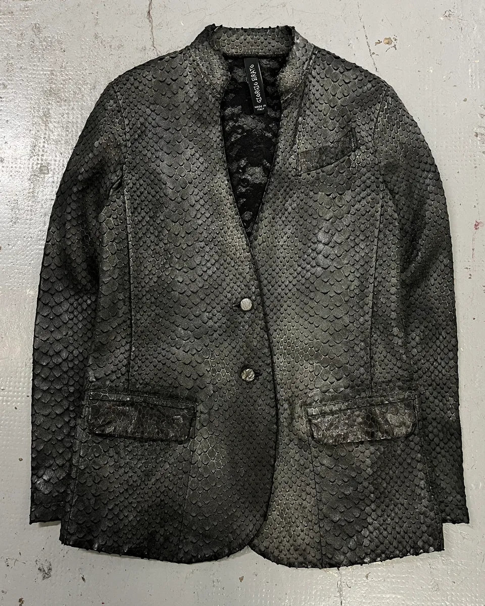 Giorgio Brato Grey Leather Snakeskin Effect Blazer Jacket Lhdqips 0