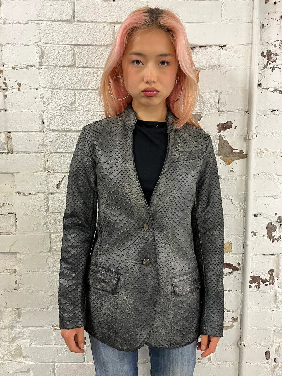 Giorgio Brato Grey Leather Snakeskin Effect Blazer Jacket Lhdqips 1