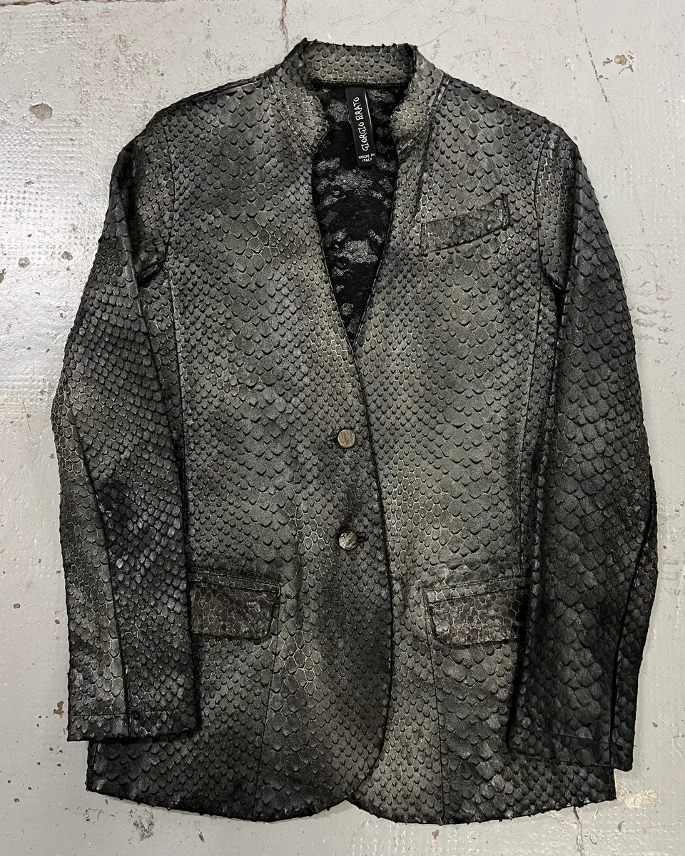 Giorgio Brato Grey Leather Snakeskin Effect Blazer Jacket Lhdqips 3