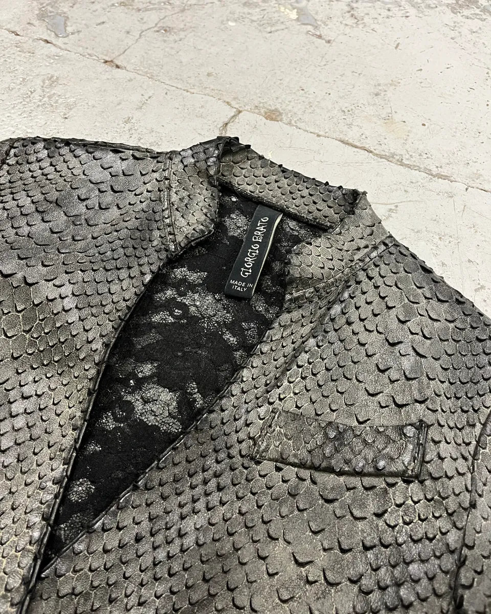 Giorgio Brato Grey Leather Snakeskin Effect Blazer Jacket Lhdqips 4