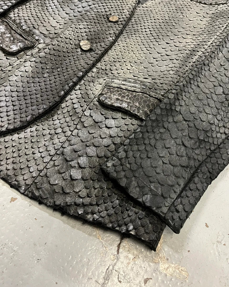 Giorgio Brato Grey Leather Snakeskin Effect Blazer Jacket Lhdqips 5