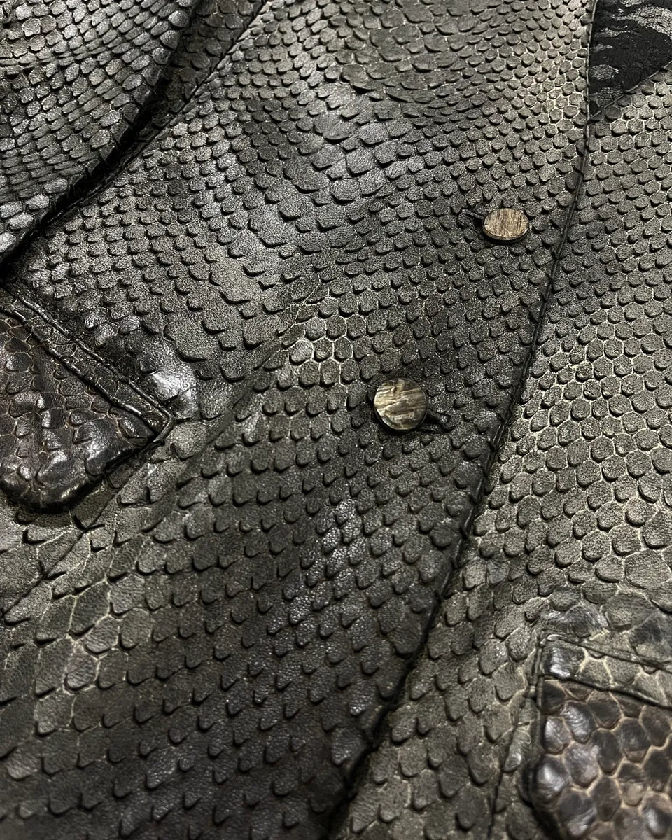 Giorgio Brato Grey Leather Snakeskin Effect Blazer Jacket Lhdqips 6