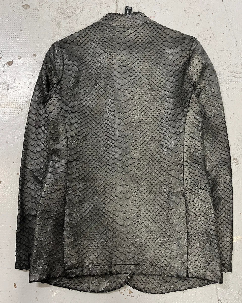 Giorgio Brato Grey Leather Snakeskin Effect Blazer Jacket Lhdqips 7