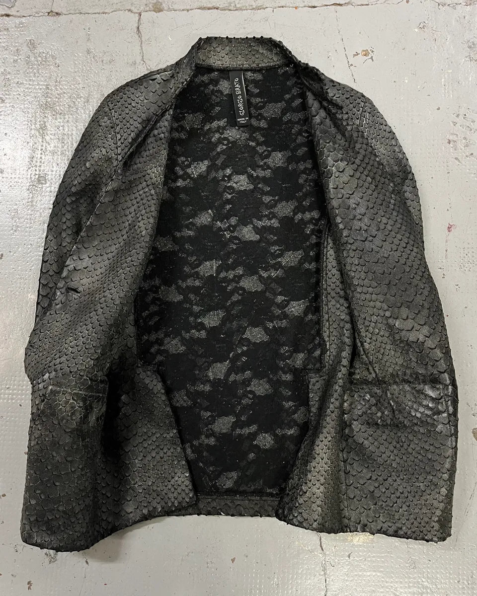 Giorgio Brato Grey Leather Snakeskin Effect Blazer Jacket Lhdqips 8
